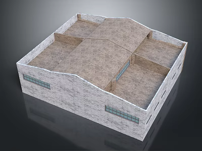 Cartoon Scene Featuring Brick Building With Multiple Sloped Roofs And Windows 3d model