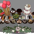 Tea Break Cake Bread Combination Food West Point Dining Table Dessert Table Juice Refreshment Watermelon Macron 3d model