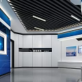 Modern Exhibition Hall Interior With Blue White Design Display Screens And Cabinets
