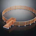 Outdoor Wooden Circular Fence Structure With Attached Steps And Platform 3d model
