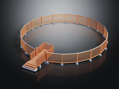 Outdoor Wooden Circular Fence Structure With Attached Steps And Platform 3d model