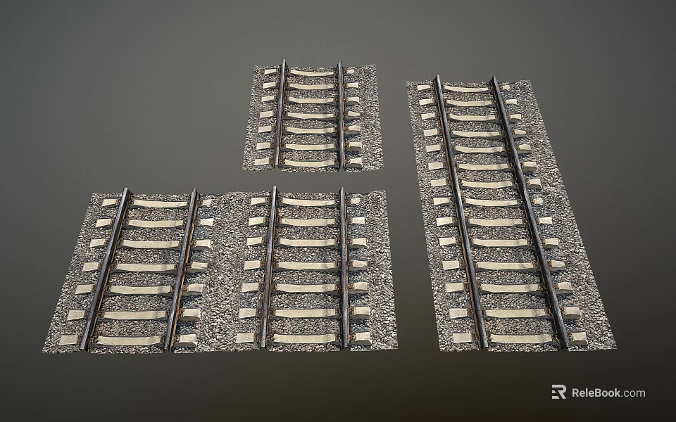Train Railway Tracks Featuring Multiple Different Track Sections and Rail Components 3d model 