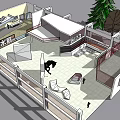 Art Exhibition Interior Layout With Stands Exhibits Green Tree Floor Displays And Visitors