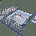 Modern Urban Building Complex With High Rise Structures Central Square And Roads 3d model