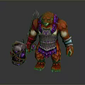Red Bear Warrior Fantasy Creature 3D Model With Purple Ornaments Weapon And Package