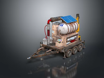 Portable Solar Powered Household Trailer With Gas Tank And Equipment 3d model