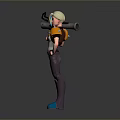 Blonde Game Character With Orange White Top Purple Pants Blue Boots Holding Blue Light Weapon