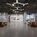 Modern Technology Company Lobby With Geometric Lighting Large Windows Wooden Bookshelves And Gray Reception Desk