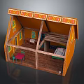 Cartoon Gingerbread House Featuring Half Open Design Decorated Walls Wooden Beam Roof And Interior Furniture