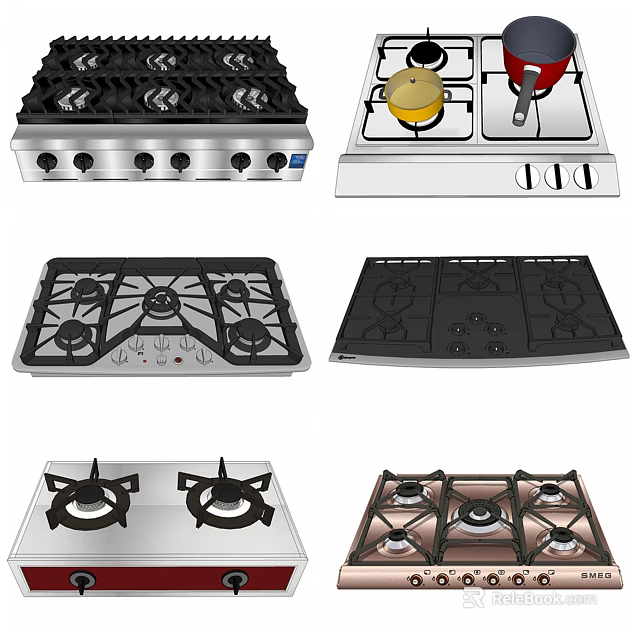 Various Gas Stove Designs For Modern Kitchen With Multiple Burners And Surfaces 3d model 