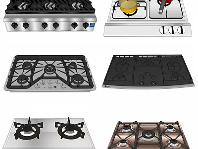 Various Gas Stove Designs For Modern Kitchen With Multiple Burners And Surfaces 3d model
