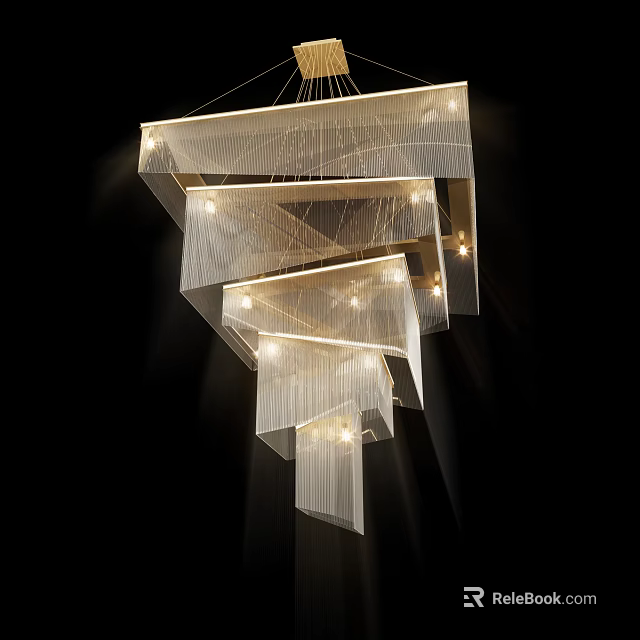 Modern Multi Layered Crystal Chandelier With Geometric Transparent Design And Illuminated Lighting 3d model 