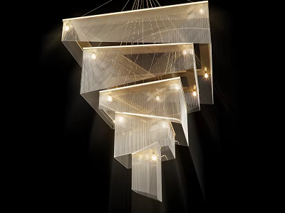 Modern Multi Layered Crystal Chandelier With Geometric Transparent Design And Illuminated Lighting 3d model