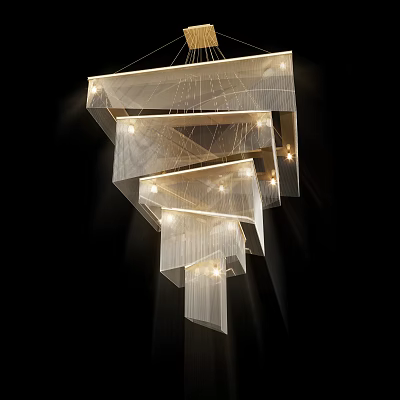 Modern Multi Layered Crystal Chandelier With Geometric Transparent Design And Illuminated Lighting 3d model