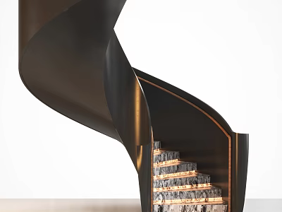 Modern Spiral Staircase Interior With Metal Frame And Illuminated Stone Steps 3d model