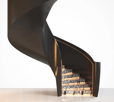Modern Spiral Staircase Interior With Metal Frame And Illuminated Stone Steps 3d model