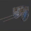 Vintage Wooden Cart With Weathered Texture Large Wooden Wheels And Long Shafts