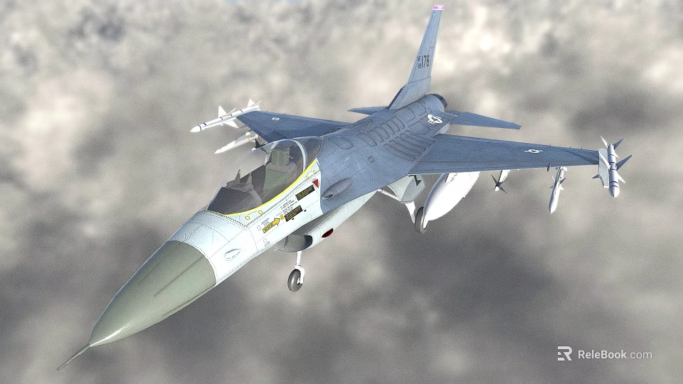 Advanced Military Fighter Jet Flying With Attached Missiles Above Cloudy Sky 3d model 