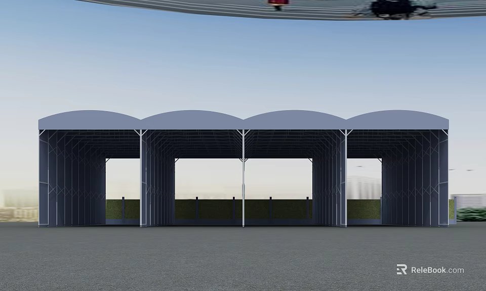 Multiple Curved Roof Canopies With Metal Frames For Outdoor Shade Space 3d model 