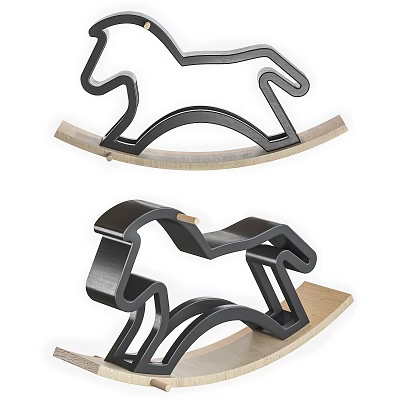 Building Blocks Wooden Black Rocking Horse Toy Designed for Children Kids Playtime 3d model