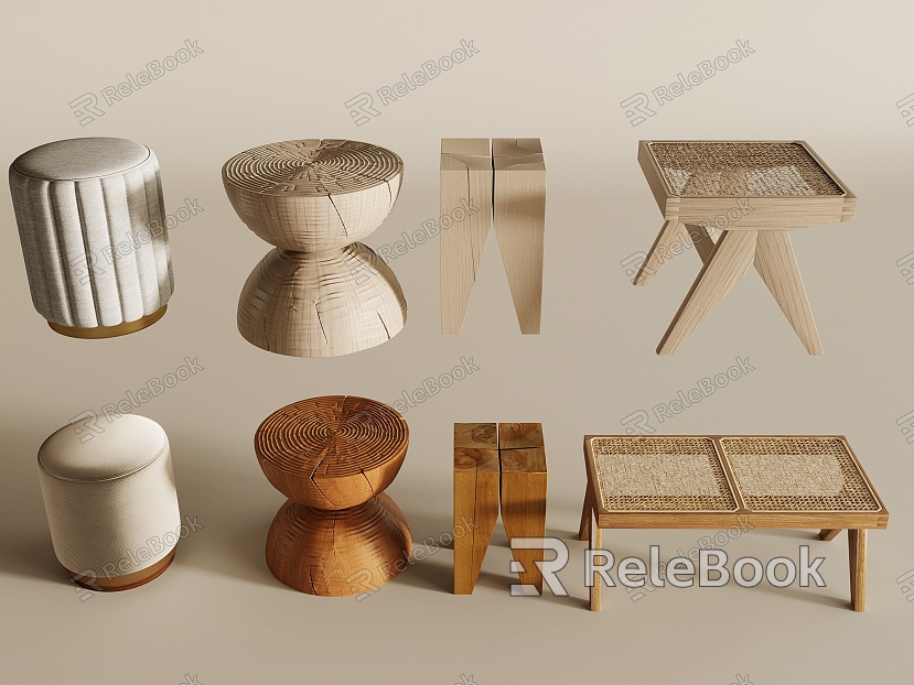 Solid Wood Wood Pier Log Stool Wooden Pier Side Table Coffee Table Stump Root Carving Rattan Chair Stool model