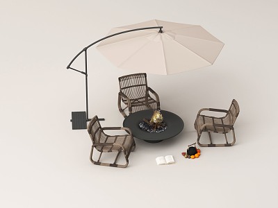 Modern Outdoor Table and Chair Furnace Tea Cooking Outdoor Dining Table Leisure Chair Outdoor Chair Sunshade Umbrella 3d model