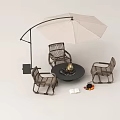 Outdoor Wicker Lounge Chairs Set With Arched Umbrella And Round Fire Pit Table