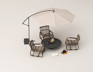 Modern Outdoor Table and Chair Furnace Tea Cooking Outdoor Dining Table Leisure Chair Outdoor Chair Sunshade Umbrella 3d model