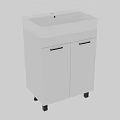 Modern White Sink Vanity with Two Doors Black Handles and Black Legs