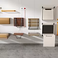 Wall Mounted And Freestanding Storage Units With Wooden Metal And Beige Finishes For Home Organization