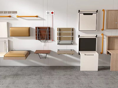 Wall Mounted And Freestanding Storage Units With Wooden Metal And Beige Finishes For Home Organization 3d model