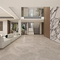 Modern Duplex Living Room Interior Design With Beige Sofa Marble Wall Staircase And Open Layout