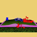 Cartoon Scene Featuring Open Book Green Grass Wooden Bridge Flamingo Swans And Sunlight