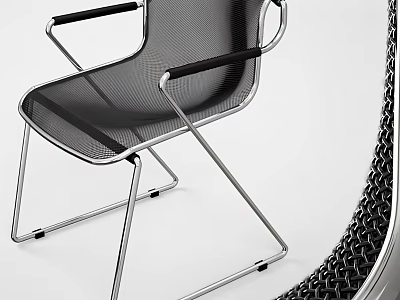 Modern Leisure Chair With Black Mesh Seat And Silver Metal Frame Armrests 3d model