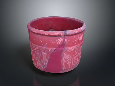 Red Cracked Ceramic Pot With Carved Patterns For Household Use 3d model