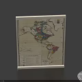Picture Frame Displaying Colorful World Map With Detailed Regions And Blue Background