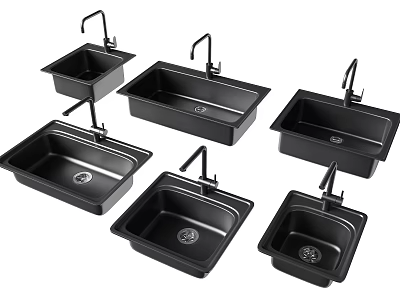 Modern Black Kitchen Sinks With Various Designs And Faucets For Kitchens 3d model
