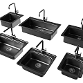 Modern Black Kitchen Sinks With Various Designs And Faucets For Kitchens 3d model