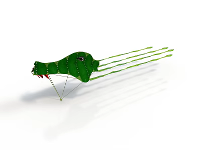 Green Dragon Kite With Long Green Tails Dragon Head And Red Mouth On White Background 3d model