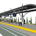 Modern Train Station Platform With Shelter Digital Screens Passengers And Green Landscaping