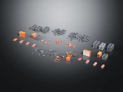 Various Gray And Orange Architectural Building Blocks Components Scattered Construction Pieces 3d model