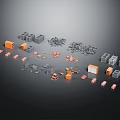 Various Gray And Orange Architectural Building Blocks Components Scattered Construction Pieces 3d model