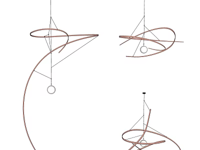 Contemporary Modern Abstract Chandeliers Featuring Curved Lines And Geometric Structure for Interior Spaces 3d model