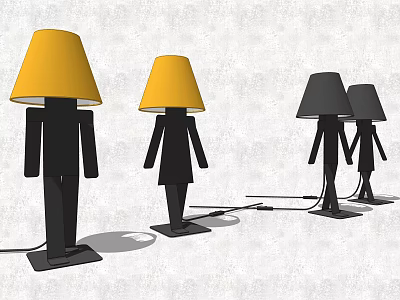 Human Shaped Floor Lamps Featuring Yellow And Black Lampshades And Black Bases 3d model