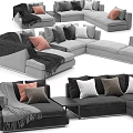 Cozy Modern Sectional Sofa With Assorted Color Pillows Soft Throw Blanket And Side Table 3d model