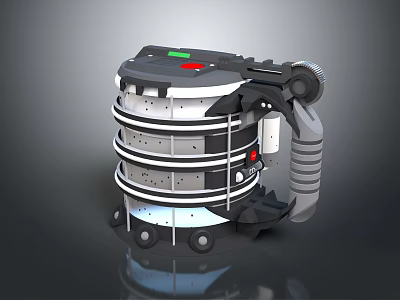 Industrial Mechanical Device With Circular Rings Red Green Indicator Lights And Wheels 3d model