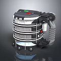 Industrial Mechanical Device With Circular Rings Red Green Indicator Lights And Wheels 3d model