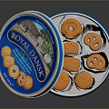 Various Shaped Cookies Inside Blue Tin Box With Open Lid 3d model