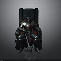 A Man Sitting On Ornate Throne Wearing Decorative Armor Holding Hammer