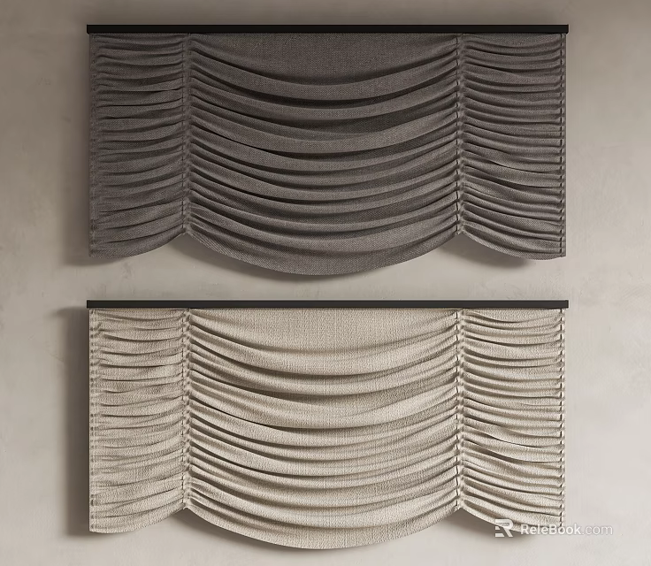 Gray And Beige Fabric Roman Blinds With Pleated Design For Home Interior Window Decoration 3d model 